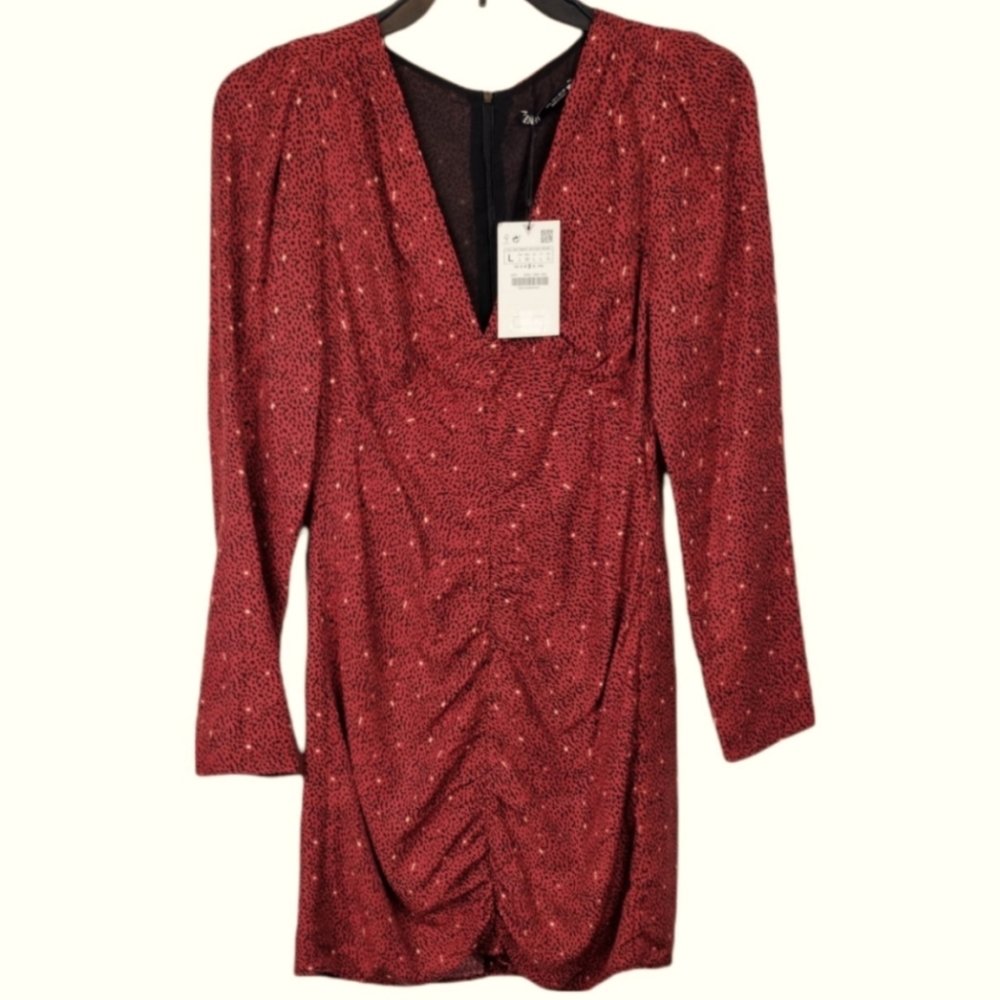 Red and black long-sleeved dress. Size Small
